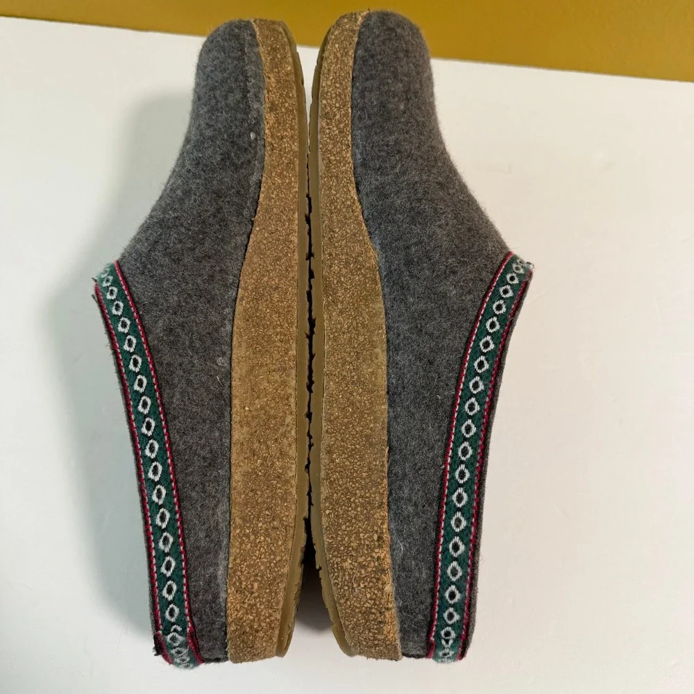Haflinger GZ Classic Grizzly Wool Clogs Mens 15 / 48 Gray Felt Cork Sole Slipper